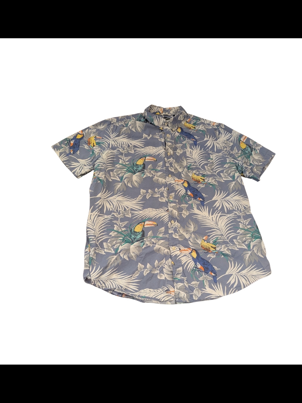 EUC Chaps Mens XXL Short Sleeve Button Down Shirt Toucan Tropical Blue Cotton